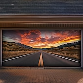 cheap Garage &amp; Door Banners-Tapestry Garage Door Cover Large Hanging Backdrop Nature Road Rustic Cottagecore 3D Party Outdoor Shooting Backgrounds Front Door Home Decor