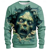 levne Halloween mikiny a svetry-Halloween Pánské Zombie 3D Mikina Punk Večírek Tričkový Dovolená Světle zelená Trávová zelená Výstřih ke krku 3D Celý rok Návrhář