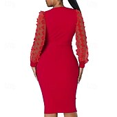 preiswerte abendkleider-Damen Minikleid schwarzes kleid Partykleid Cocktailkleid Satinkleid Mode Modern Party Abendgesellschaft Cocktailparty Normale Passform Einfach Langarm V Ausschnitt Schwarz Weiß Wein Rote Herbst Winter