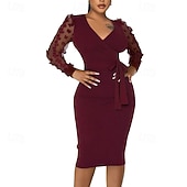 preiswerte abendkleider-Damen Minikleid schwarzes kleid Partykleid Cocktailkleid Satinkleid Mode Modern Party Abendgesellschaft Cocktailparty Normale Passform Einfach Langarm V Ausschnitt Schwarz Weiß Wein Rote Herbst Winter