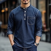 preiswerte Lässiges Henley-T-Shirt-Herren Henley Hemd T-Shirt Henley Oberteil Kurzarm Einfarbig Einfach Einheitliche Farbe Mode Designer Lässig Tasche Farbblock Knöpfe Henley Outdoor Lässig Täglich Sommer Ganzjahres Hellblau Dunkelblau