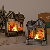 cheap Indoor Christmas Lights-1 Pc 12.2 * 8.9CM Christmas retro small house shaped LED electronic candle night light desktop Christmas style ornament light LR1130 * 3 battery