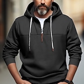 tanie podstawowe bluzy męskie-Męskie Bluza z Kapturem Bluza z kapturem na zamek błyskawiczny Czarny Biały Wino Granatowy Khaki Kaptur Równina Quarter Zip Sport i turystyka Codzienny Święto Poliester Moda miejska Podstawowy