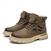 olcso Harci bakancs-Fekete műbőr férfi fűzős csizma vastag talppal és katonai stílussal – tökéletes Harley-Davidson motorosoknak, punk rockereknek, hétköznapi viseletnek és trendi utcai divatnak.