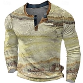 billiga Geometrisk-Herr Grafisk Färgblock Henleytröja Våffel T-shirt Långärmad 3D-tryck Mode Designer Ledigt Utomhussport Helgdag Festival Vår &amp; Höst Gul Blå Orange Grå Henley Henley T-shirt