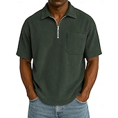 abordables Polo classique pour homme-Homme Polo à fermeture éclair Texturé Occasionnel Fête Revers Zip quart Manche Courte Mode Basique Uni Texturé Quart de zip Chaud Été Printemps Coupe régulière Marron foncé Violet Kaki Polo
