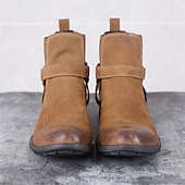 abordables Bottes en cuir haut de gamme-Bottines en cuir suédé pour homme – bottines Chelsea décontractées à boucle rétro pour le travail et le week-end