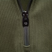 baratos Suéteres básicos-Homens Moletom Moletom de lã Moletom com zíper Adamascado Preto Verde Tropa Azul Marinha Cinza Claro Meio Zíper Tecido Zíper Desportos e Ar livre Diário Feriado Roupa de rua Básico Casual Outono