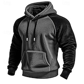 economico Felpa con cappuccio in pile-Per uomo Felpa con cappuccio Felpa con cappuccio in pile Verde militare Marrone Cachi Grigio Con Cappuccio Semplice Patchwork Blocco di colore Sport &amp; Outdoor Casuale Quotidiano Streetwear Cool