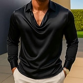 abordables Chemises en satin pour hommes-Homme Chemise Comme de la soie Chemise en satin Chemise Décontractée Uni Formel Mariage Argent Noir Dorée Vert manche longue Revers Printemps &amp; Automne Toutes saisons Vêtement Tenue Froncé
