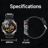 abordables Relojes inteligentes-Reloj inteligente HT37 de 1,46 pulgadas, reloj inteligente militar con Bluetooth, llamadas, GPS integrado, brújula, altímetro barométrico, resistente al agua hasta 3 ATM, reloj inteligente deportivo.