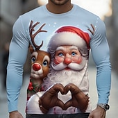 billiga Jultomtens outfit-Jul Herr jultomten Rolig T-shirt Långärmad T-shirt 3D-tryck Rund hals Skjorta Mode Grundläggande 3D Gata Ledigt Dagligen Blå Blå 2# Rubinrött Sommar Vår Kläder S M L XL XXL XXXL