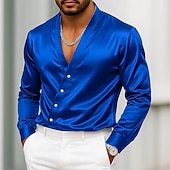 economico Camicie in raso da uomo-Per uomo Camicia Camicia in raso Camicia elegante Camicia casual Camicia con Bottoni Camicia da Ballo Semplice Formale Matrimonio Nero Bianco Blu reale Oro Manica Lunga Scollo a V Tutte le stagioni