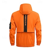 billiga Sportjacka-Herr Sportrock Regnrock Vindjacka Utomhus Ledigt Vattentät Vindtät jacka Dragkedja Ficka Vår Höst Ensfärgat Mode Streetwear Huva Normal Svart Orange Ljusgrå Jacka