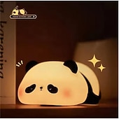 abordables 123496-Lumière nocturne panda mignonne lampe de nuit en animal LED souple silicone de qualité alimentaire 3 niveaux de luminosité pour décoration de bureau cadeaux drôles pour garçons filles bébés