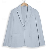 זול בלייזר פשתן-בגדי ריקוד גברים ז'קט בלייזר חתונה בחוף הים חתונה יום יומי\קז'ואל אופנתי יום יומי כל העונות פוליאסטר אחיד בסיסי חזה יחיד כפתור יחיד בְּלֵיזֶר כחול סקיי