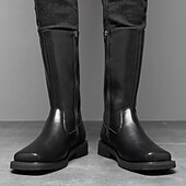 levne Jezdecké boty-Pánské černé pracovní jezdecké boty z umělé kůže – odolné kovbojské boty do poloviny lýtek s pevnou podrážkou pro outdoor, farmářské aktivity a každodenní nošení