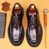 Недорогие Classic Dress Shoes-Men's Brown Genuine Leather Lace-Up Oxford Shoes – Classic Formal Dress Shoes for Business, Office and Evening Events