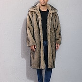 preiswerte Herrenjacken &amp; Herrenmäntel-Herren Freizeitjacke Kunstpelzmantel Urlaub Täglich Thermowarm Plüsch Herbst Winter Einfach Mode Streetwear Revers Lang Weiß Gelb Kamel Grau Jacken