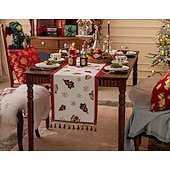abordables Cuisine de noël-Chemin de table de Noël décoration de table jacquard en chenille décor de table à manger de Noël avec pendentif décor de table festif pour Noël