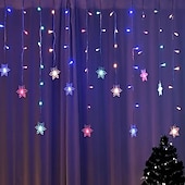 cheap Plug-in High Voltage Lights-96LED Snowflake Curtain Lights 3.5m 8 Modes Lighting for Thanksgiving New Year Valentine's Day Home Balcony Living Room Garden Porch Atmosphere Decoration
