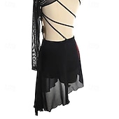 お買い得  フィギュアスケートドレス-フィギュアスケート ドレス 女性用 女の子 アイススケート ドレス ブラック パッチワーク 指穴付き メッシュ スパンデックス 伸縮性あり 訓練 レッスン用 プロフェッショナル スケートウェア 保温 クリスタル・ラインストーン 長袖 アイススケート フィギュアスケート