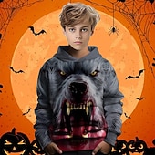 billiga Pojkes Halloween kostymer-Halloween Pojkar 3D Grafisk Huvtröja Långärmad Vår Höst Mode Streetwear Barn 4-12 år Huva Utomhus Ledigt Dagligen Normal