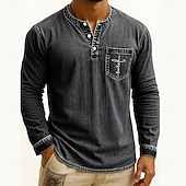 levne Ležérní tričko Henley-Pánské Tričko Henley Trička Tričko Top Tričko s dlouhým rukávem Dlouhý rukáv Henley Podzim Zima Retro Módní Designové Móda Retro Dovolená ulice Jdeme ven Tmavěhnědá Námořnická modř Černá Top tričko
