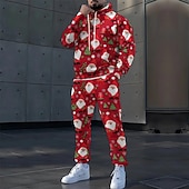 abordables Traje de Papá Noel-Navidad Hombre Cada Copos de nieve 2 piezas Conjuntos de sudaderas 3D Chándal Sudadera con capucha Manga Larga Pantalones largos Con Capucha Casual / Diario Ropa Deportiva Diario Festivos Impresión 3D