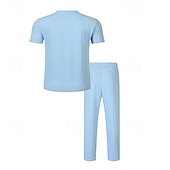 ieftine Seturi de tricouri de bază pentru bărbați-Bărbați Costume de tricou Seturi de cămașă și pantaloni tinute 2 piese Manșon scurt Crewneck Vară Primăvară Simplu Modă Casual Jacquard 2 bucăți Vacanță Purtare Zilnică Ieșire Negru Alb Kaki Top
