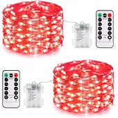 abordables Guirlandes lumineuses à piles-Lot de 2 guirlandes lumineuses à 200 LED, 20 m/66 pieds, pour Noël, Halloween, mariage, fête, festival, décoration intérieure et extérieure, avec boîtier à piles étanche AAA et télécommande