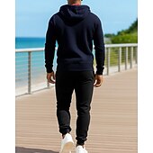 billiga Träningsdräkter-Herr 2-delad träningsoverall Lounge-hoodie Träningsset Snörning Solid färg Träningsdräkter Höst Svart Röd Utomhus Resor Sport Fuktabsorberande Långärmad Sport Sportkläder Microelastisk Normal