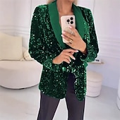 levne Blazery a obleky-Dámské Blejzr Pohodlné Kapsy Elegantní Módní Venkovní Flitry Jdeme ven Běžné / Denní Víkend Kardigan Standardní Klopa Běžný Dlouhý rukáv Svrchní oděvy Černá Rubínově červená Vodní modrá Jaro Podzim