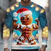 billiga Jultomtens outfit-Jul Herr jultomten Rolig T-shirt Långärmad T-shirt 3D-tryck Rund hals Skjorta Mode Grundläggande 3D Gata Ledigt Dagligen Blå Blå 2# Rubinrött Sommar Vår Kläder S M L XL XXL XXXL
