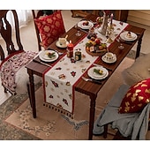 abordables Cuisine de noël-Chemin de table de Noël décoration de table jacquard en chenille décor de table à manger de Noël avec pendentif décor de table festif pour Noël