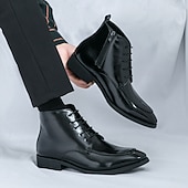 economico Stivali da vestiti-stivaletti chelsea da uomo neri lucidi con finitura lucida, eleganti scarpe eleganti slip-on per eventi formali, abbigliamento da ufficio e occasioni speciali