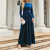 preiswerte abendkleider-Damen Midikleid Samtkleid Cocktailkleid Elegant Mode Modern Outdoor Party Party-Abendmode Normale Passform Einfach Langarm Rundhalsausschnitt Schwarz Rote Blau Dunkelgrün Frühling Herbst