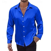 economico Camicie in raso da uomo-Per uomo Camicia Camicia in raso Camicia casual Camicia con Bottoni Camicie sbottonate Semplice Formale Quotidiano Nero Bianco Vino Blu reale Manica Lunga Bavero Primavera &amp; Autunno Tutte le stagioni