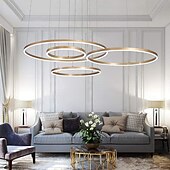 baratos Candeeiros de Lustre-4-luzes led 110w anel círculo lustre led luzes pendentes modernas ouro café para sala de bar sala escritório 4 camadas regulável com controle remoto regulável apenas com controle remoto