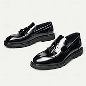 זול מכנסי עור פרימיום-נעלי לוקס שחורות לגברים עם ציציות, נעלי עסקים קלאסיות, ללבישה במשרד, מסיבות ואירועים חצי רשמיים