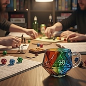 abordables Mugs et tasses-Mug à dés arc-en-ciel D20, tasse à café à dés polyédriques avec anse, mug de jeu en verre transparent pour les amateurs de RPG, mugs de soirée de jeu pour les amateurs de fantasy