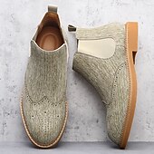abordables Bottes de Chelsea-Bottines Chelsea grises pour hommes avec détails brogue à bout d&#039;aile, style vintage élégant pour les mariages, le travail et les occasions semi-formelles