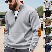 baratos Suéteres básicos-Homens Moletom Moletom com capuz Estacionar Moletom com zíper Preto Verde Tropa Azul Marinha Camelo Cinza Claro Colarinho Clerical Tecido Patchwork Bolsos Bloco de cor Desportos e Ar livre Casual