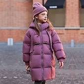 levne Dívčí bunda s kapucí a parkou-Děti Dívčí Péřová bunda Venkovní bunda Puffer Jacket Pevná barva Módní Zahřívací Větruodolné Venkovní Kabát Svrchní oděvy 4-12 let Podzim Černá Fialová Kávová