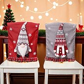 levne Vánoční přehoz-Vánoční potahy na židle potahy bez obličeje na židle s motivem Santa Clause přírodní pytlovina sváteční dekorace židle útulný vánoční potah na jídelní židli vánoční dekorace do domácnosti