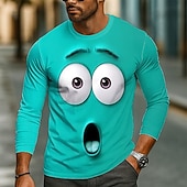 billiga 3D T-shirts-Herr 3D Roliga emotikoner T-shirt Långärmad T-shirt 3D-tryck Rund hals Skjorta Mode drivna Gata Dagligen Sjöblå Rubinrött Grön Sommar Vår Höst Kläder S M L XL XXL XXXL