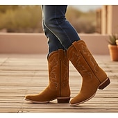 cheap Cowboy &amp; Western Boots-Men's Classic Suede Western Cowboy Boots - Brown Faux Leather Mid-Calf Embroidered Rodeo Style - Perfect for Rodeo, Country Weddings, and Outdoor Events