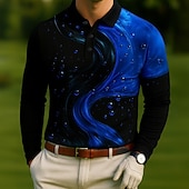halpa Miesten golfpoolopaita-Miesten Geometrinen Golf Polo Pitkähihainen Poolopaidat Kauluskäänne Vapaa-aika ulko- Urheilu- ja treenivaatteet Arki-asut 3D-tulostus Napit Kevät Syksy Talvi Valkoinen Rubiini Sininen