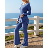 preiswerte Trainingsanzüge-Damen Strickpullover-Set Lounge-Anzüge Geteilt Einfarbig Kombination Herbst Schwarz Blau Berufung Outdoor Reise Hohe Taille Leicht Mode Langarm Sport Sportkleidung Mikroelastisch Normale Passform