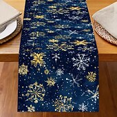 billiga julmattor och julmattor-Jul Linneduk Högtids Tecknad Jultomte  Snöflinga Tryck Duk Matbord Dekor Vardagsrum  Bänkskiva Festlig Dekoration